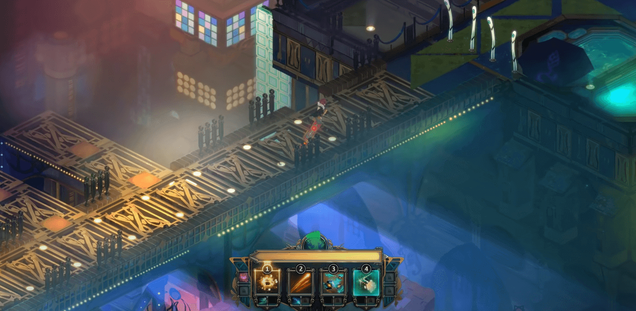 This screenshot shows the game Transistor by Supergiant Games, which later gave the world the sensational Hades. It is surprising, but Transistor is not very well known and not very popular. The only problem of Transistor is its peculiar gameplay.