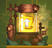 The shining scroll in the glass flask is hard to miss.